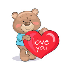 Bear male Holding Red Heart Text I love You Vector