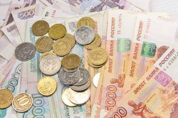 Russian rubles in banknotes and coins