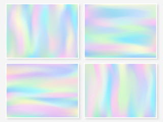 Holographic backgrounds set trendy textures turquoise