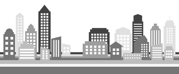 Monochrome horizontal cityscape banner, modern architecture