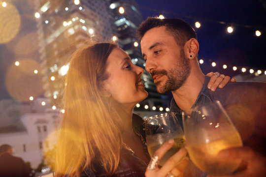 Romantic date at restaurant rooftop in Miami