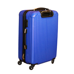 Blue Large polycarbonate suitcase isolated on white