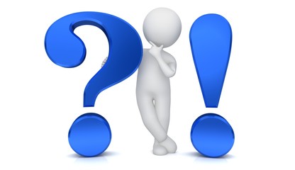 ask question man blue 3d question mark exclamation point interrogate ask answer on white background isolated