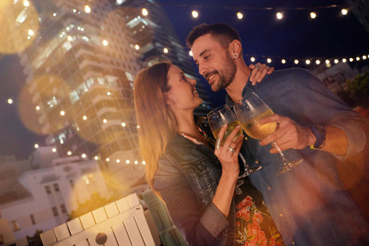 Romantic date at restaurant rooftop in Miami