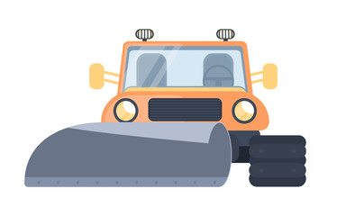 Naklejka premium Snow removal truck or machine for highway service. Snow grooming car. Cross-country vehicle with plow equipment. Flat vector illustration.
