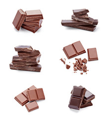 close up of chocolate pieces on white background