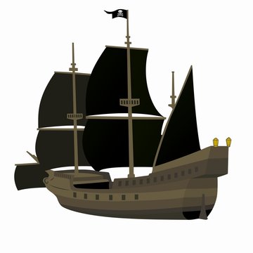 illustration of a pirate ship, vector drawing
