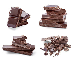 close up of chocolate pieces on  white background