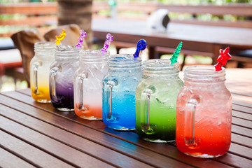 Cocktails and soft drinks.