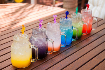 Cocktails and soft drinks.