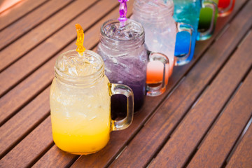 Cocktails and soft drinks.