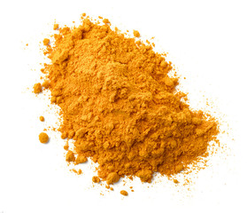 turmeric powder isolated on the white background, top view