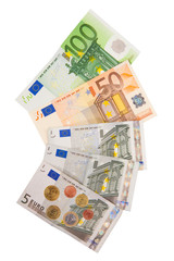 European currency coins and bills