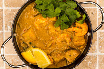 Sri Lanka Style King Prawn Curry With Lemon and Coriander Herbs