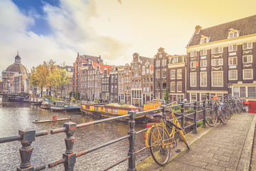 Bikes on the bridge in Amsterdam