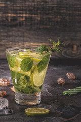 Mojito cocktail with lime and mint.