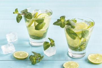 Mojito cocktail with lime and mint.