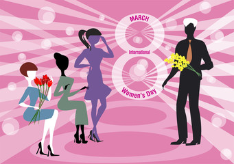 A man presents yellow mimosa flowers to women for the 8th of March, the women's day.