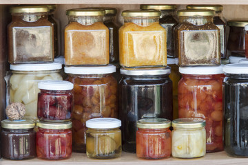 shelves with fruit jars