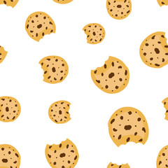 Cookie seamless pattern background. Business concept vector illustration. Chip biscuit dessert food symbol pattern.