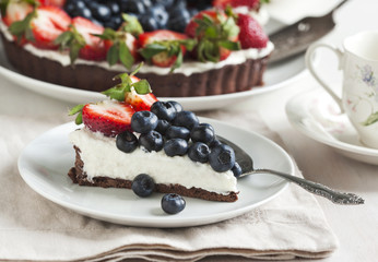 Ricotta tart with strawberry and blueberry