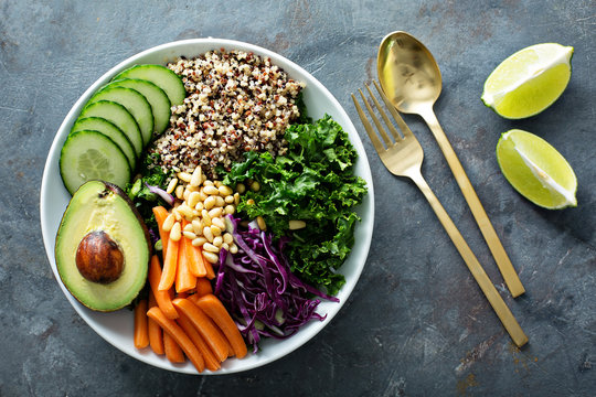 Vegan bowl with vegetables and quinoa