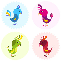 Set of four cartoon birds Element for design. Vector illustration