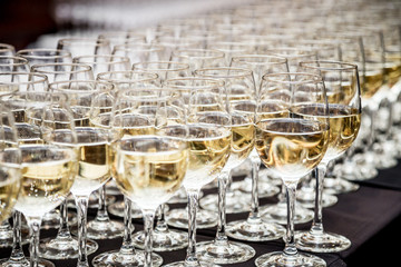 Glasses of wine. Banquet service.