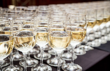 Glasses of sparkling wine. Cocktail party.