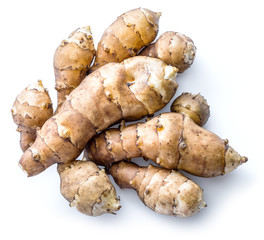 Jerusalem artichoke on a white background.