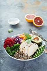 Healthy lunch bowl with chicken and quinoa
