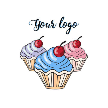 Logo. Vector image of colored cupcakes