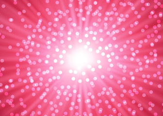 Abstract bokeh sunburst and lights on the red background