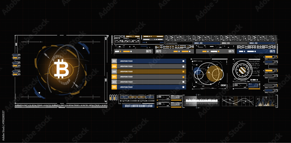 Poster bitcoin technology abstract visualization. futuristic aesthetic design. bitcoin background with hud 