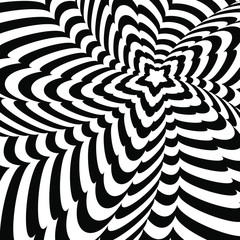 Abstract black and white optical illusion, creative vector twisted background of distorted star