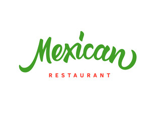 Mexican restaurant vector text logo. Handwritten brush lettering in freehand style. Mexican food, cuisine restaurant logotype