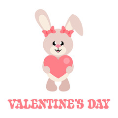 cartoon cute bunny girl with heart and text