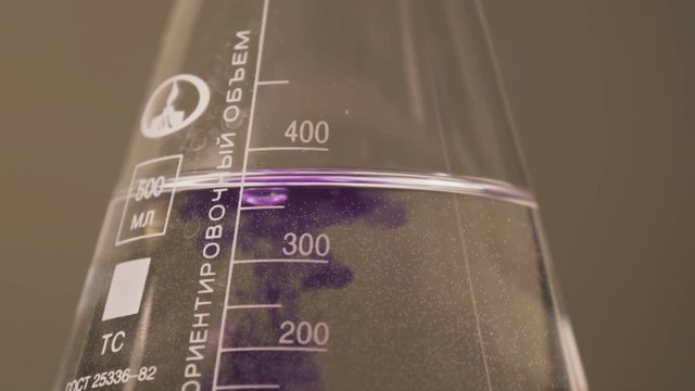 Purple Drop Changes Liquid Color in Bulb Closeup