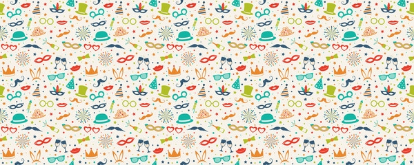 Fototapeta premium Seamless party background - concept of a wrapping paper. Carnival, photo booth and birthday party. Vector.
