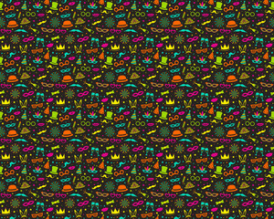 Seamless party background - concept of a wrapping paper. Carnival, photo booth and birthday party. Vector.