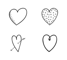 Cute heart sketches - collection. Valentine's Day, Woman's Day and Mother's Day. Vector.