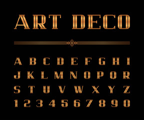 Vector of Art Deco font and alphabet, Gold letters set. The Great Gatsby Style