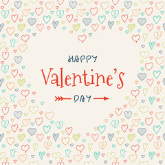 Cute poster with hand drawn hearts for Valentine's Day. Vector.