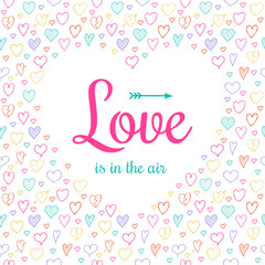 Cute poster with hand drawn hearts for Valentine's Day. Vector.