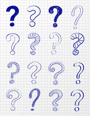 Big collection of hand drawn question marks - icons. Vector.