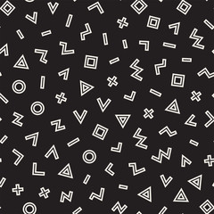 Seamless vector pattern. Randomly scattered geometric shapes. Abstract retro background