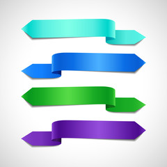 Set of colored decorative ribbons. Azure, blue and green, purple banners, vector illustration