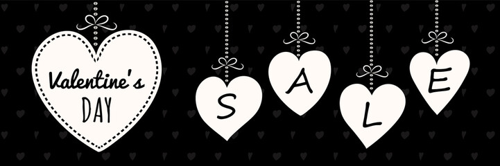 Fototapeta na wymiar Valentine's Day Sale - vintage banner with hand drawn hearts. Vector.