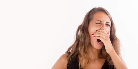 Fototapeta premium Sleepy beautiful girl, isolated photo with copy space.