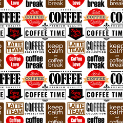 Obraz premium Coffee seamless pattern design. Vector illustration.